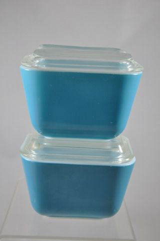 2 Vintage Pyrex Blue Refrigerator Dishes And Lids 501