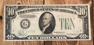 Us Series 1934 - A $10 Ten Dollar Bill Federal Reserve Note Green Seal