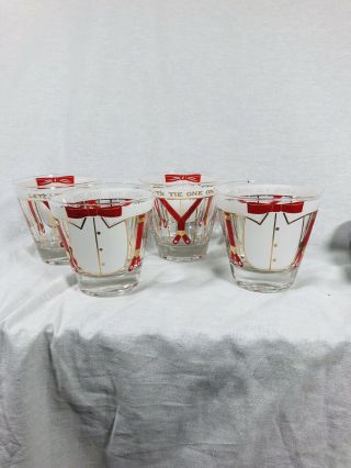 Set Of 4 Vintage “let’s Tie One On” Double Old Fashion Glasses,  Mcm,  Menswear