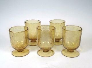 Blenko Glass Set (5) Pre Anderson Mid Century Modern Ftd Tumblers Infused Bubble