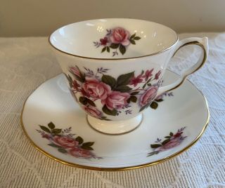 Queen Anne Bone China Coffee / Tea Cup And Saucer Set Red / Pink Roses England