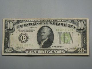$10 1934 Light Green Seal Federal Reserve Note G/a Block Chicago 16259175.  63