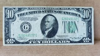 Us Series 1934 - A $10 Ten Dollar Bill Federal Reserve Note Green Seal - Chicago