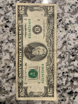 1995 (b) $20 Twenty Dollar Bill Federal Reserve Note York Vintage Currency