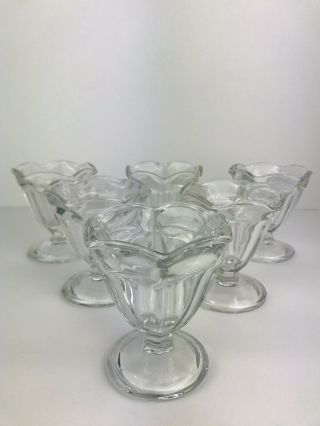 Vintage Set Of 6 Clear Glass Ice Cream Sundae Dishes Footed Dessert Dishes