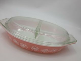 Vintage Pyrex Pink Daisy Cinderella Divided Casserole Dish 1.  5 Quart With Lid