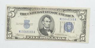 Crisp 1934 - C $5.  00 Silver Certificate Note Historic Silver On Demand Note 610