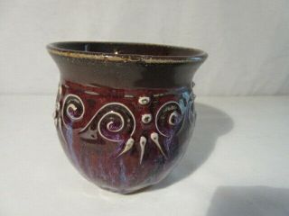 Hand Crafted Stoneware Pottery Coffee Cup Mug,  Signed,  in Browns & Purples, 2