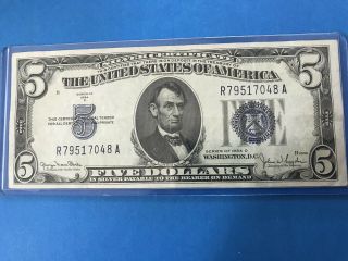 1934 D Blue Seal $5 Five Dollar Silver Certificate C/s