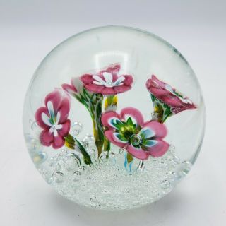 Vintage Art Glass Paperweight with Flowers 2