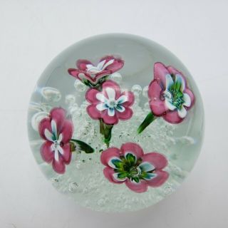 Vintage Art Glass Paperweight with Flowers 3