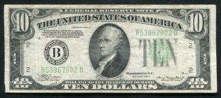 1934 - A $10 Ten Dollars Frn Federal Reserve Note York,  Ny Very Fine (b)