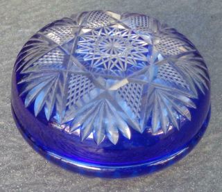 Bohemian Hand - Cut 24 Lead Crystal Glass Cobalt Blue Trinket Candy Lidded Dish 2