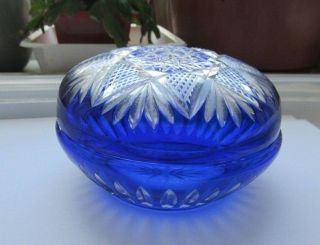 Bohemian Hand - Cut 24 Lead Crystal Glass Cobalt Blue Trinket Candy Lidded Dish 3