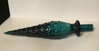 Vintage Mid Century Modern 8 1/2” Turquoise Hobnail Genie Bottle Stopper