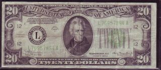 Frn: $20 Series 1934a San Francisco,  Ca.  Friedberg 2055l.  Fine