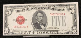 1928 B $5 Red Seal United States Note Nh301