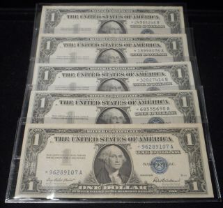 5 - 1957 $1 " Star Notes " Silver Certificates - Circulated