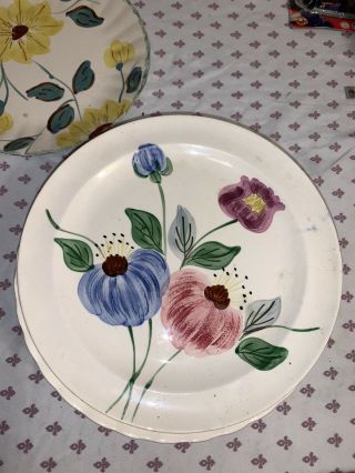 Blue Ridge Pottery Vintage Dinner Plate Blue And Pink Flower Handpainted 10”