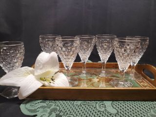 Fostoria Clear American Cube Long Stemmed Cordial / Shooter Glasses (set Of 7)
