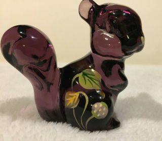 Fenton Art Glass Collectible Purple Squirrel Hand Painted By S.  Hughes