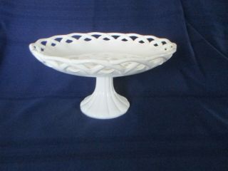 Vintage Milk Glass Pedestal Fruit Bowl/compote Lattice Trim Elegant