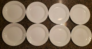 9 Corelle Enhancements White 7 - 1/4 " Salad Dessert Bread Plates Swirls