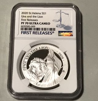 2020 1 Oz.  999 Silver St.  Helena Una And The Lion Silver Coin Proof Ngc Pf70 Uc Fr