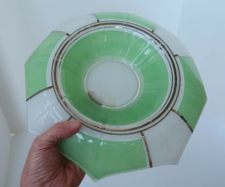 Green White Silver Art Deco Low Glass Vase Tray Flower Candy Dish Display