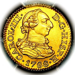 1788 M M Charles Carlos Iii Spain Gold Half 1/2 E Escudo Pcgs - Ms63 Km 425.  1