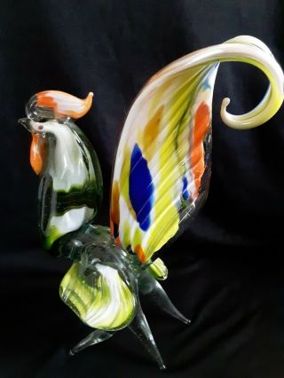 Vintage Murano Art Glass Hand Blown 10 Inches Tall Multi - Color Rooster