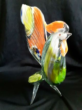 Vintage Murano Art Glass Hand Blown 10 inches tall Multi - Color Rooster 2