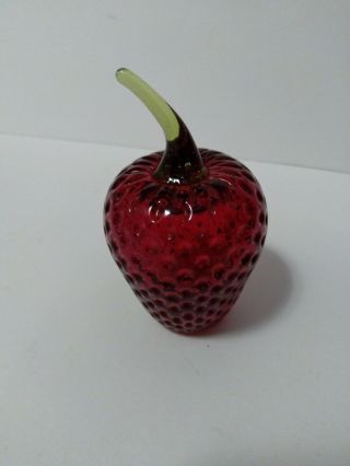 Ruby Red Viking Art Glass Strawberry Paperweight