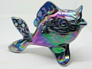 Gibson Art Glass Hand Blown Cobalt Carnival And Frit Fish - So Cute