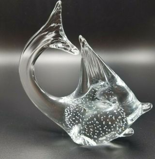 Vintage Signed Fm Ronneby Sweden Art Glass Fish W/ Controlled Bubbles 7.  5 Inches