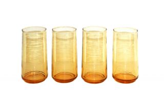 Set Of 4 Vintage Libbey Mid Century Amber Gold Tallboy 16oz Drinking Glasses