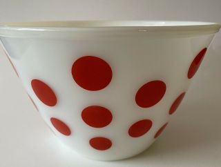 Vintage Fire King Bowl White With Red Polka Dots 8 1/2 Inches