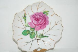 Vintage Viceroy China 5 " Maple Leaf Rose Trinket Tray Candy Dish Gold Trim