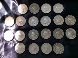 Roll Of Twenty - (20) 1948 Mexico Silver 5 Pesos Cuauhtemoc Coins,