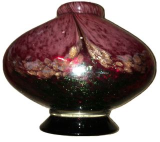 Dale Tiffany Aventurine Purple Red Pink Green Gold Art Glass Vase Hand Blown