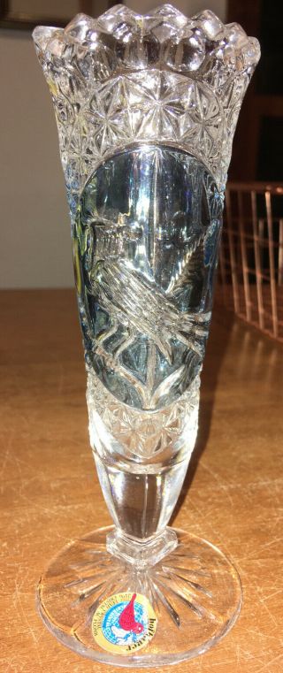 Hofhauer Blue Byrdes 24 Lead Crystal Footed Bud Vase