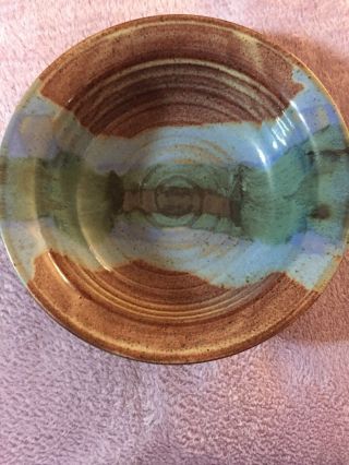 Handmade Pottery Bowl Pasta Size Or Large Cereal Bowl.  Brown,  Green,  Blue.