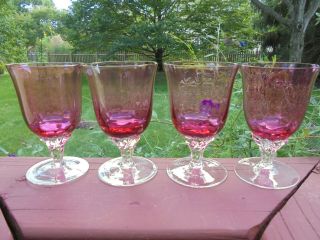 4 Borgfeldt Lisa Cranberry & Clear Optic Flare Wine Goblets 4 11/16 "
