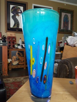 Murano Italian Art Glass Vase Style Hand Blown Glass 11 1/2“ Tall