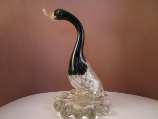 Vintage Made In Italy Murano ? Green Clear Art Glass Duck Goose A