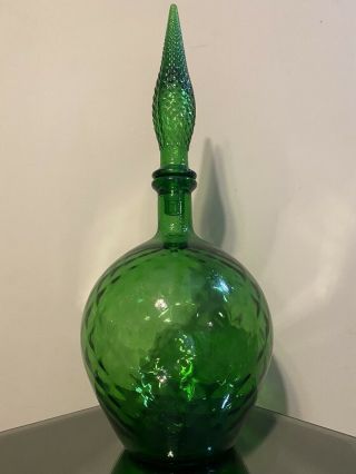Vintage Blenko Style Emerald Green Glass Decanter With Stopper