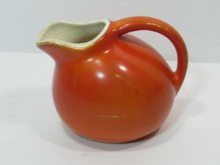 Small Vintage Pottery Usa Tilted Ball Creamer Jug Pitcher Red Orange