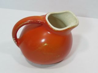 Small Vintage Pottery USA Tilted Ball Creamer Jug Pitcher Red Orange 3