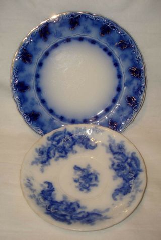 Vintage Johnson Bros England Mentone Flow Blue White Porcelain Leaf Saucer Plate