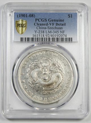 China Empire Szechuan 1901 - 08 $1 Dollar Silver Dragon Coin Pcgs Vf L&m - 345 Y 238